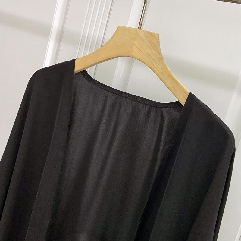 무슬림 라마단 이드 블랙 오픈 기모노 아바야 탄성 드릴링 네트, Shalwar Kameez 캐주얼 루즈 모로코 걸프 여성 로브