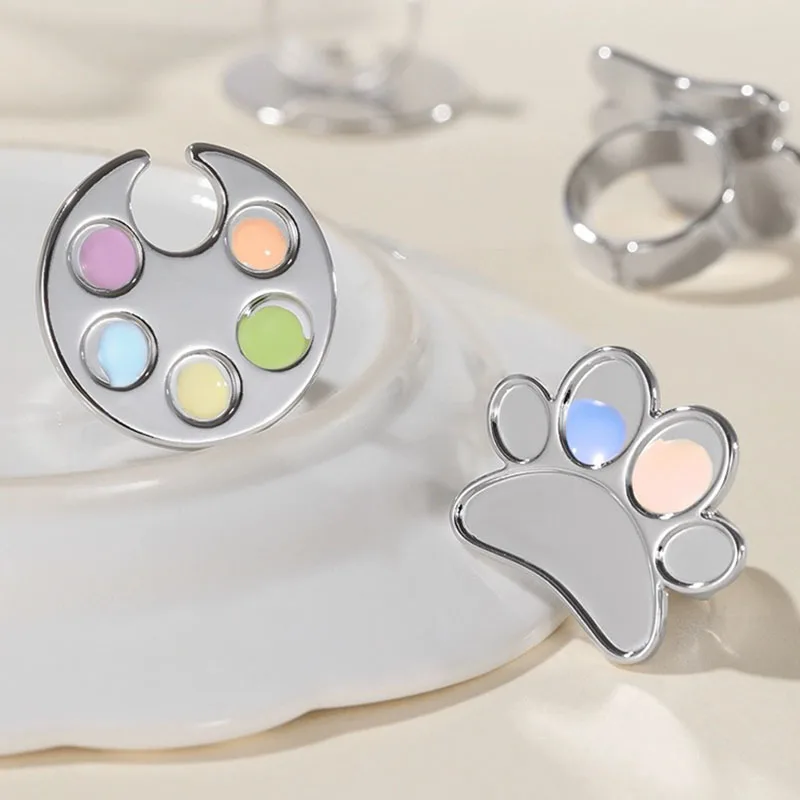 Nail Art Color Palette Mixing Ring for Mixing UV Gel Painting Tray Manicure Tools Cute Footprint Design