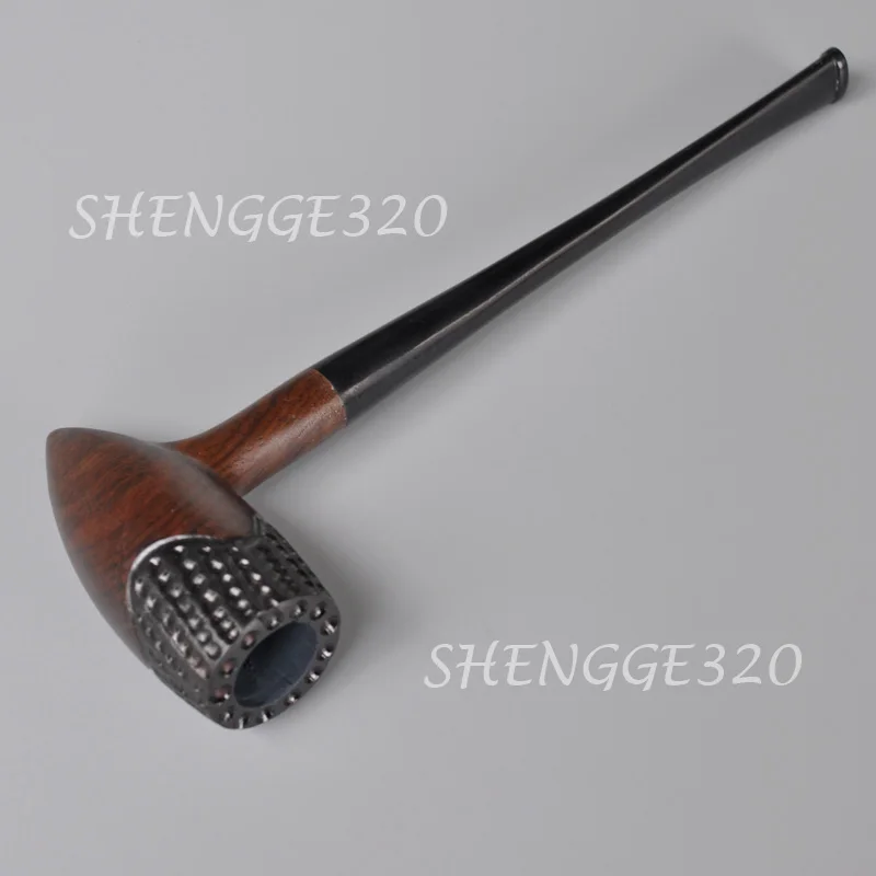 Ebony Wooden Tobacco Pipe Tomahawk Churchwarden Carved Surface Straight Stem 4