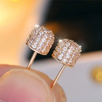 Unique Female Crystal White Zircon Stone Stud Earrings Vintage Gold Color Wedding Fashion Jewelry For Women