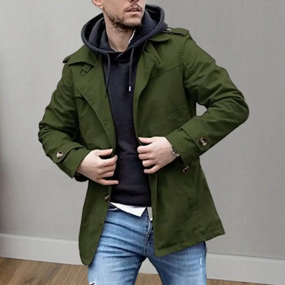 

Warm Trench Coat Stylish Men's Mid-length Trench Coats Loose Fit Windproof Design Casual Streetwear for Fall Spring Seasons