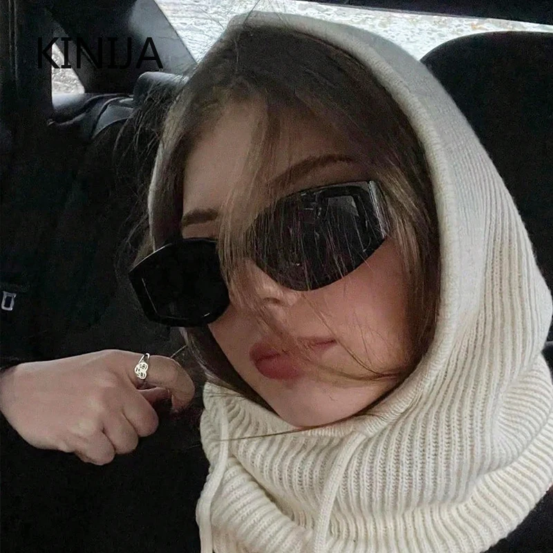 Women Knitted Balaclava Fashion Fake Collar Shawl Hooded Hat Thick Warm Beanines Winter Hat