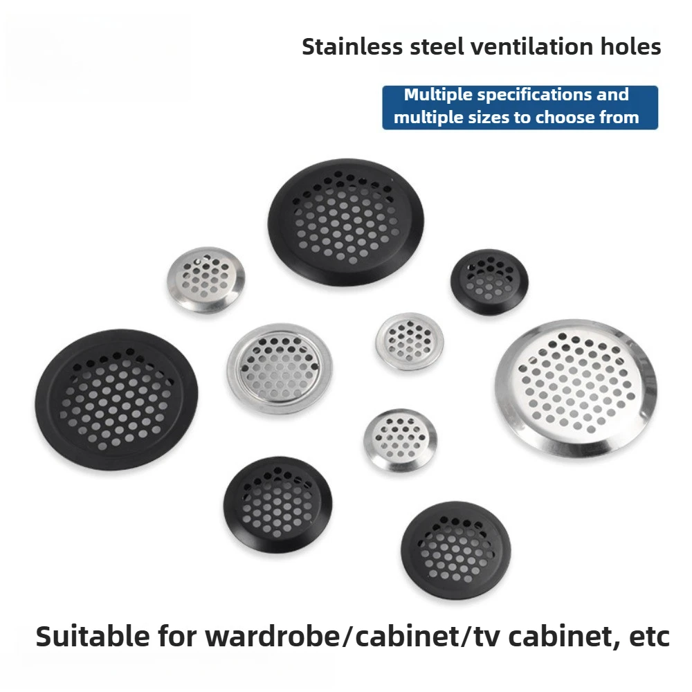 10pcs Round Stainless Steel Air Duct Vent Dia.19mm-50mm Cabinet Louver Mesh Hole Plug Decoration Cover Wardrobe Grille