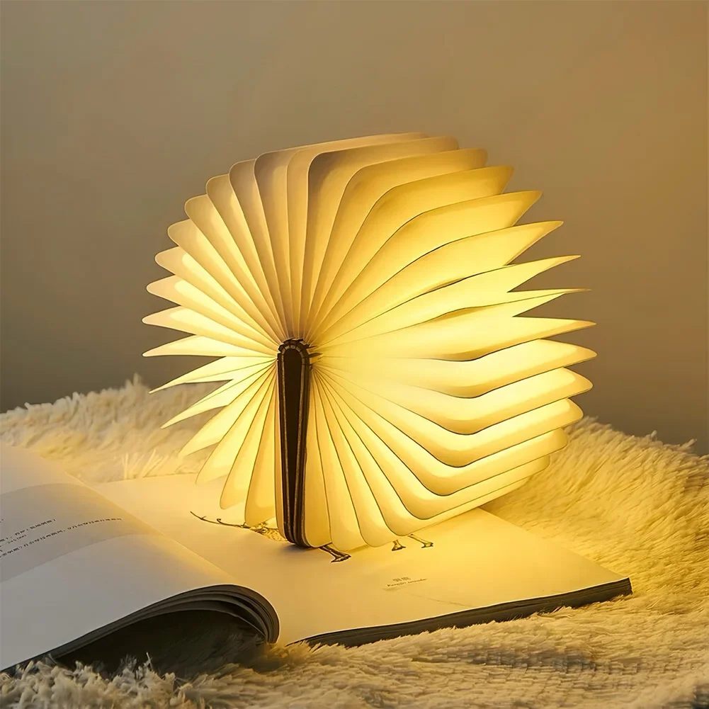 Luz LED nocturna creativa plegable 3D, Color RGB, recarga USB, luz de libro de madera, decoración, lámpara de mesa de escritorio para dormitorio, regalo de cumpleaños para niños - Image 5