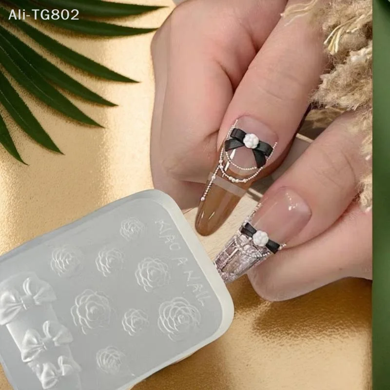 달콤한 리본 모양 3D 실리콘 네일 몰드 카멜리아 꽃 DIY 네일 아트 장식 매니큐어 디자인 도구 네일 참 장