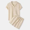 Summer Men's Casual Short-sleeved Shorts Suit Solid Color Lapel Button Pocket Shirt+elastic Drawstring Shorts Sports Suit 4