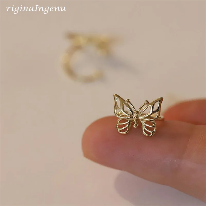 9K Solid Yellow Gold Butterfly Fake Non Piercing Cuff Jewelry 