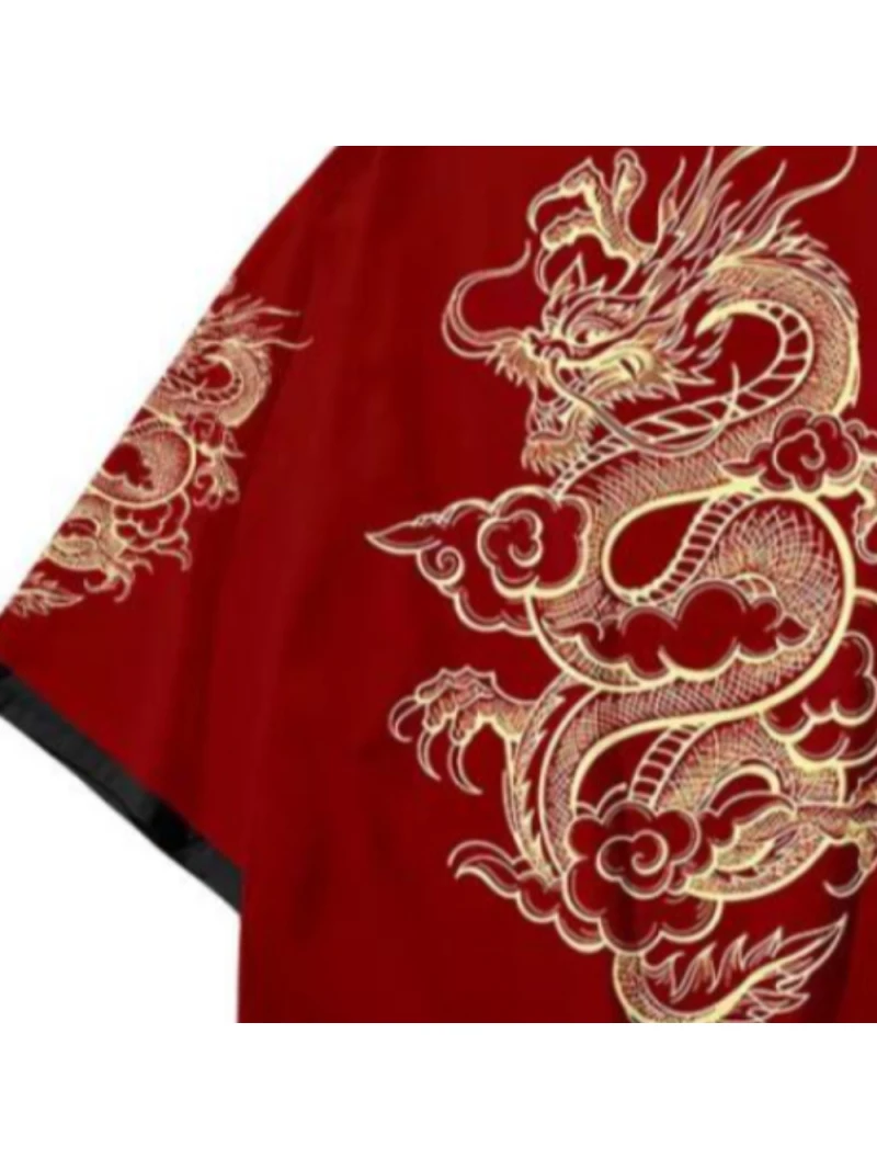 Japanese Kimono Clothes Chinese Dragon Design Fashion Japanese Cardigan Haori Unisex Traditional Costume Cosplay Red Shirt Yukata Beach Kimono