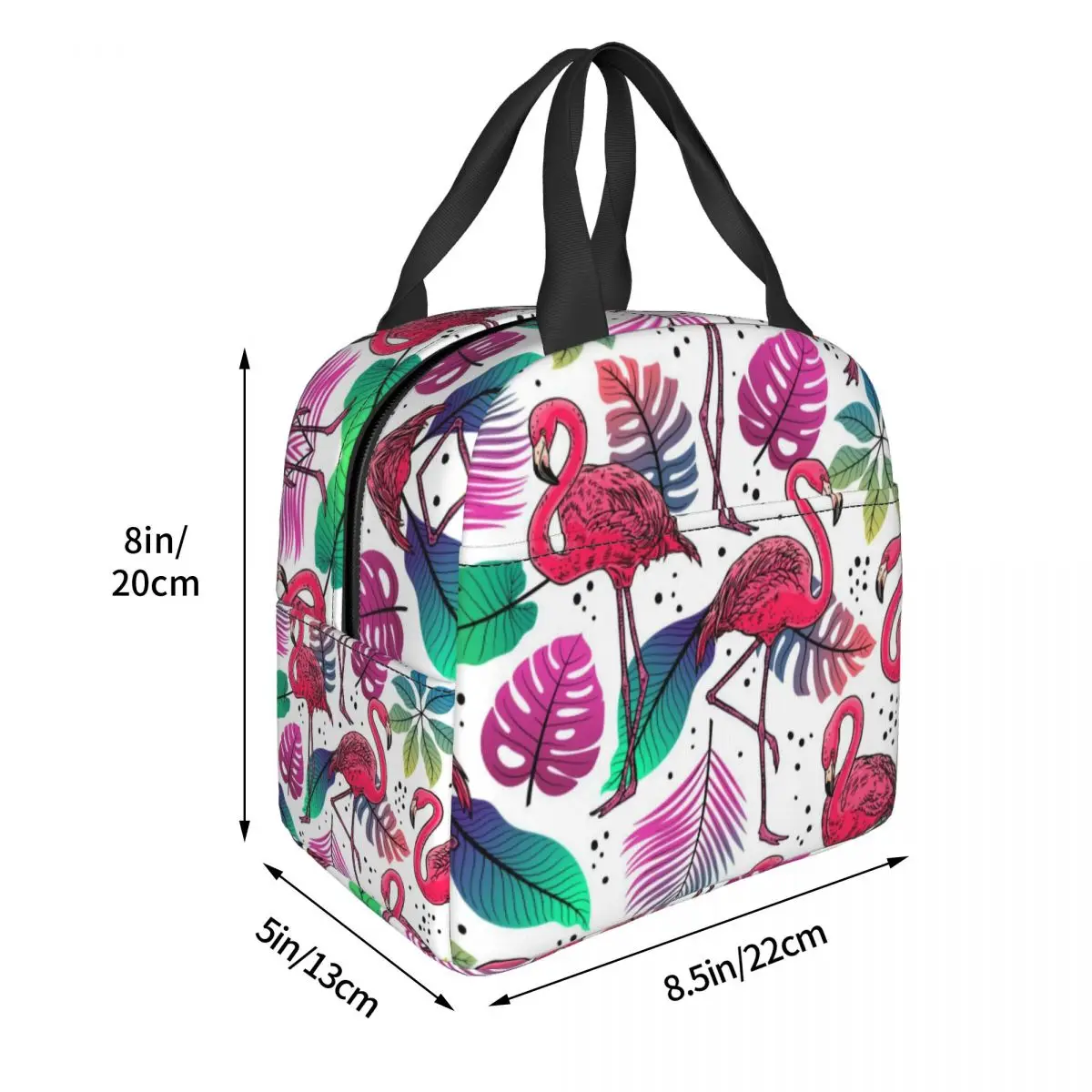 Flamingos And Palm Leaves Thermal Insulated Lunch Bags Women Tropical Pattern Resuable Lunch Tote for Outdoor Picnic Food Box
