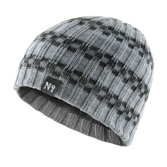 Mens Double Layer Velvet Beanie Thick Knitted