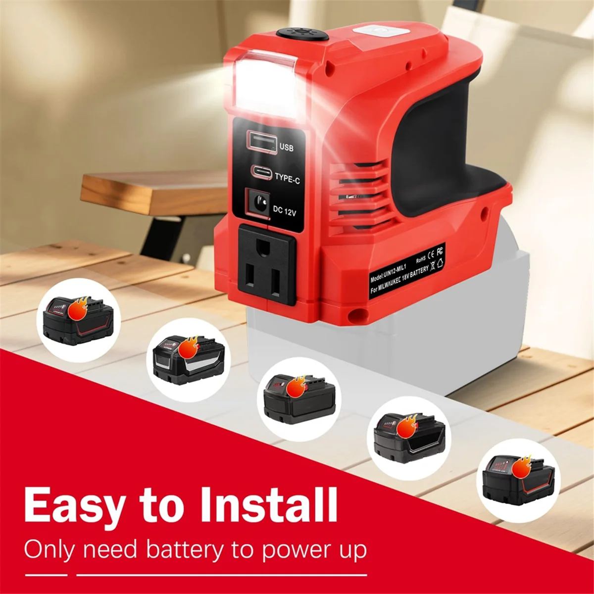 SEMOIC 180W Power Inverter for M-18 18V Battery DC 18V to AC 110V-120V Battery Inverter with 2 USB&AC Outlet US Plug