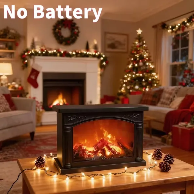 โคมไฟเตาผิง LED เอฟเฟกต์เปลวไฟสมจริงสไตล์วินเทจไฟ USB ที่ใช้พลังงานจากแบตเตอรี่สำหรับห้องในร่มตกแต่งคริสต์มาสฮาโลวีน 1