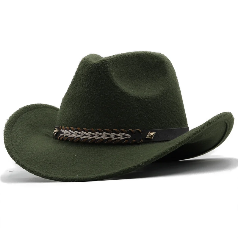 Simple Women's Men's Wool Hollow Western Cowboy Hat With Fashion Belt Gentleman Lady Jazz Cowgirl Toca Sombrero Cap 14
