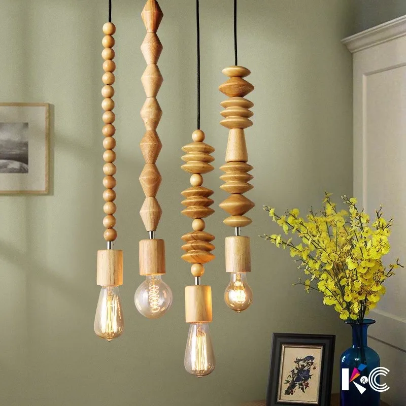 

Modern Solid Wood Hanging Light Personalized Art Dinning Room Living Room Bedside Study Room Hall Decoration E27 Pendant Lamp