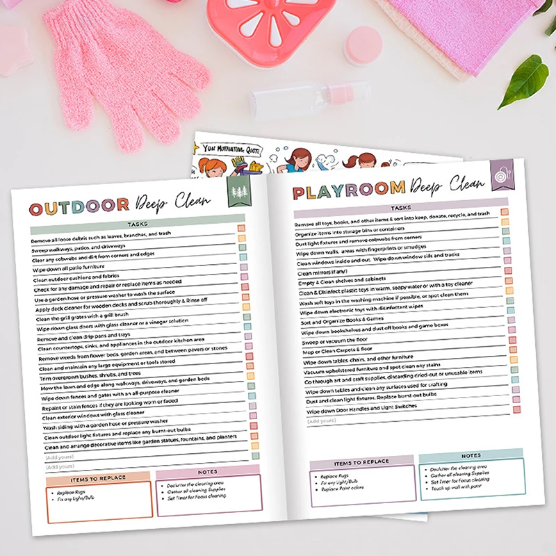 새로운 청소 플래너: ADHD가 있는 성인, 여성, 어린이를 위한 가정용 일일 청소 일정 및 체크리스트 정리 노트
