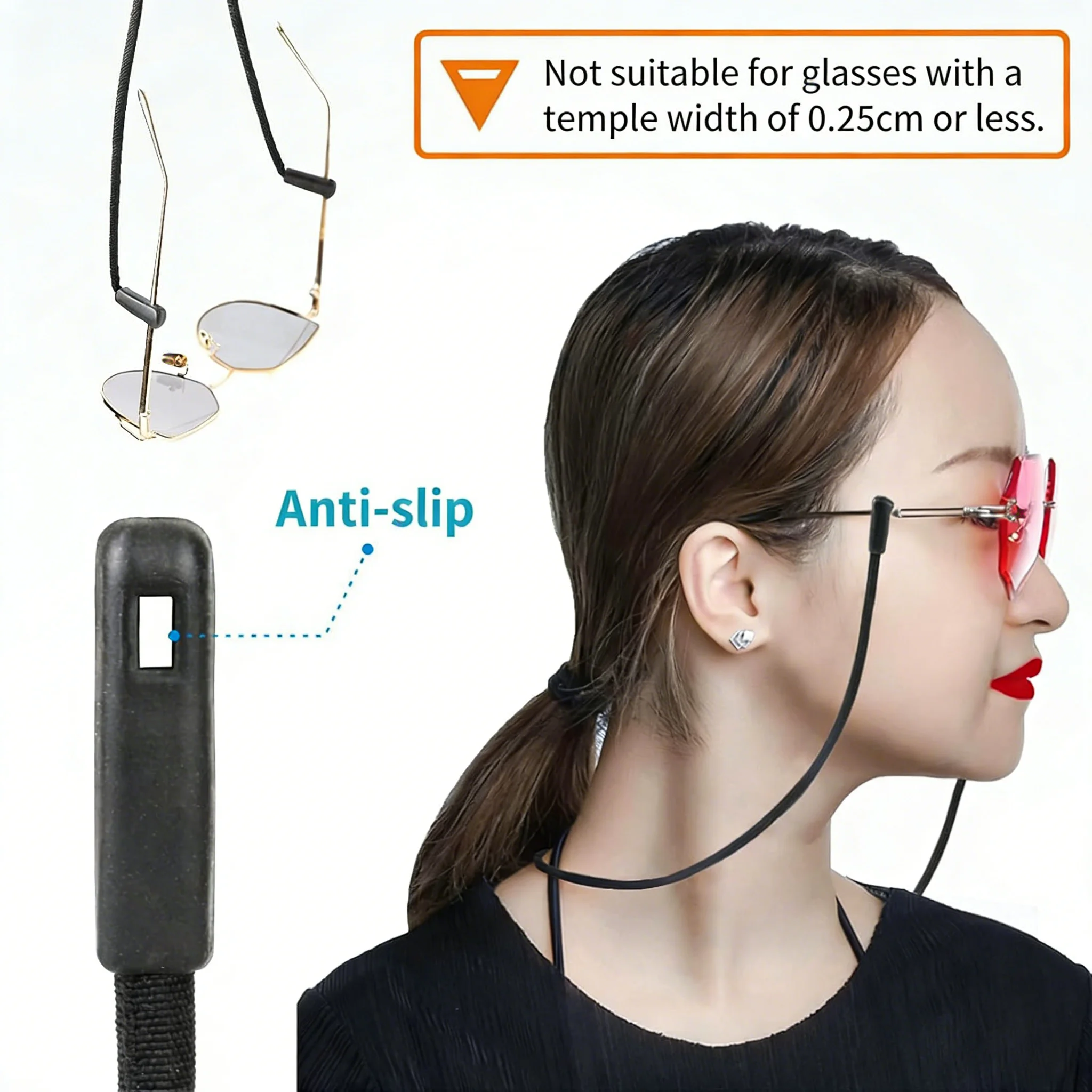 2er-Pack Nylon Anti-Rutsch-Brillenkette, PS09 Unisex, Sportbrillenband und Brillenschnur, 32cm – Detail 8