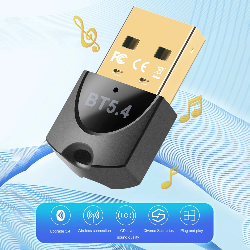 USB 블루투스 호환 5.4 어댑터, 오디오 동글 드라이버, 무료 무선 BT 5.4 동글 어댑터, PC 노트북용 음악 오디오 리시버