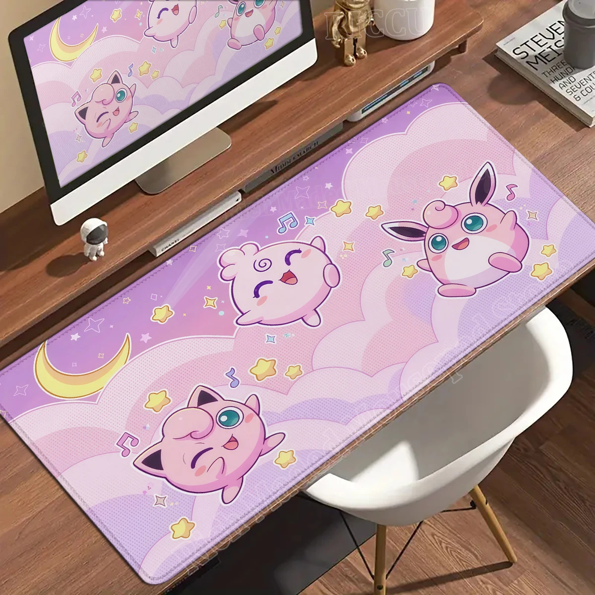 Kawaii Pink Anime Desk Mat with Clefairy & Jigglypuff Design