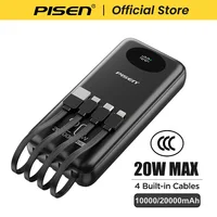 PISEN Power Bank certifiée 3C 10000mAh et 20000mAh, charge rapide 20W avec 4 câbles intégrés pour iPhone Samsung Xiaomi 6