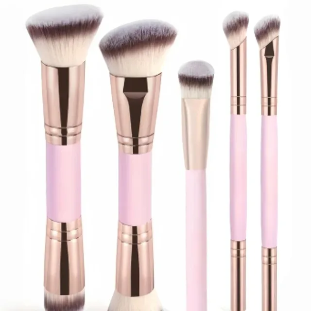 Double Ended Foundation Brush Set Flat Top Angled Contour Makeup Brushes For Liquid Powder Cream Blending