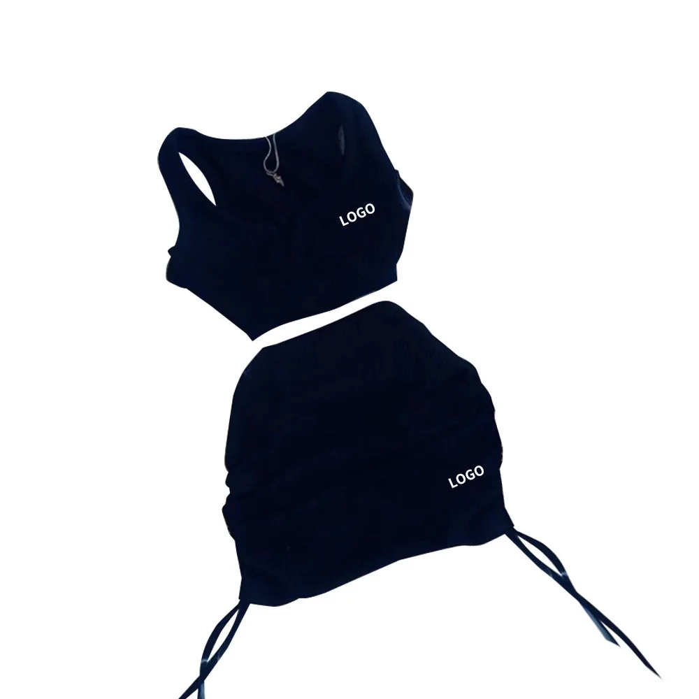 Summer Womens Short Skirt Set Sexy V-neck Short Top Drawstring Embroidered Short Dress Sports Brand Clothing