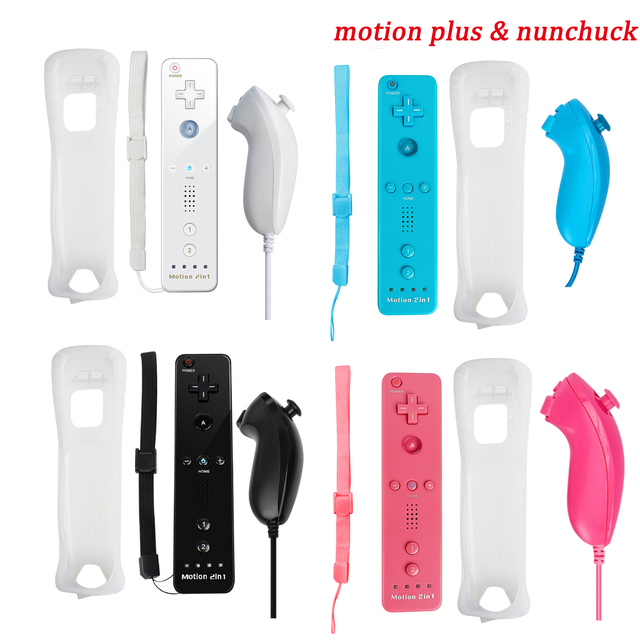Nintendo Wii Joystick 2 in 1 Wireless Remote Gamepad Controller Set Optional Motion Plus with Nunchuck & Silicone Case