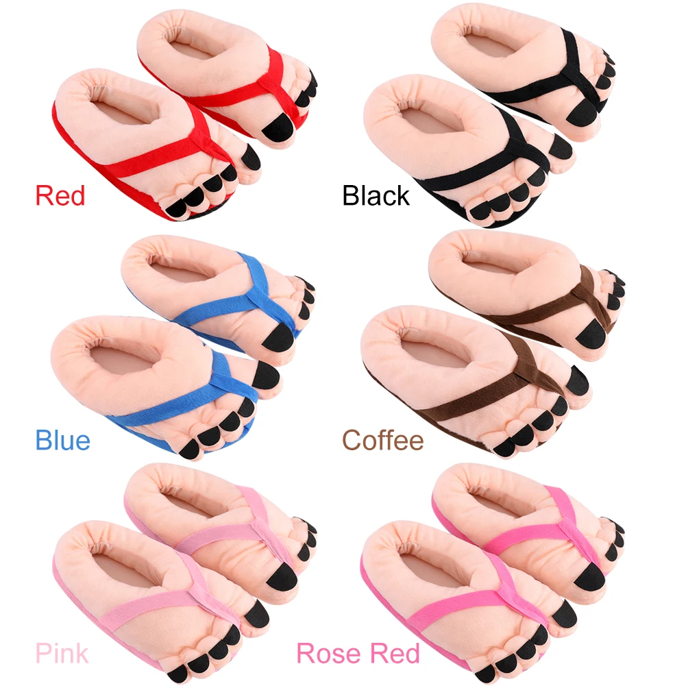 Funny Big Toe Shoes Cartoon Fuzzy Slippers Non Slip Winter Warm Slippers Comfortable Fluffy Couple Shoes for Indoor Bedroom