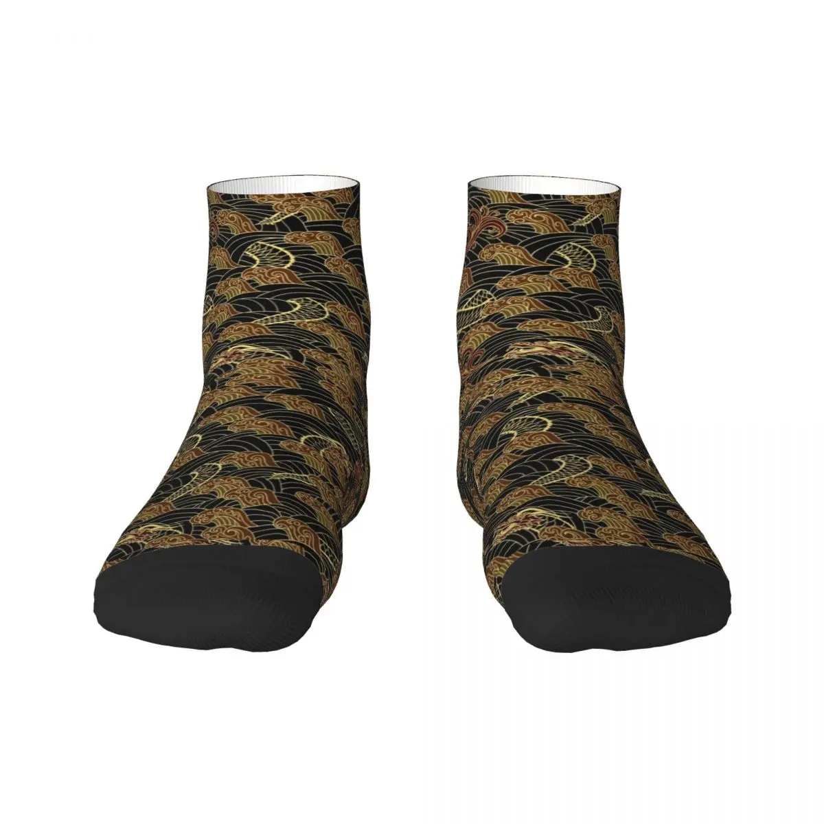 Black And Gold Dragons Mens Crew Socks Unisex Cute Japanese Wave Primavera Estate Autunno Inverno Dress Socks