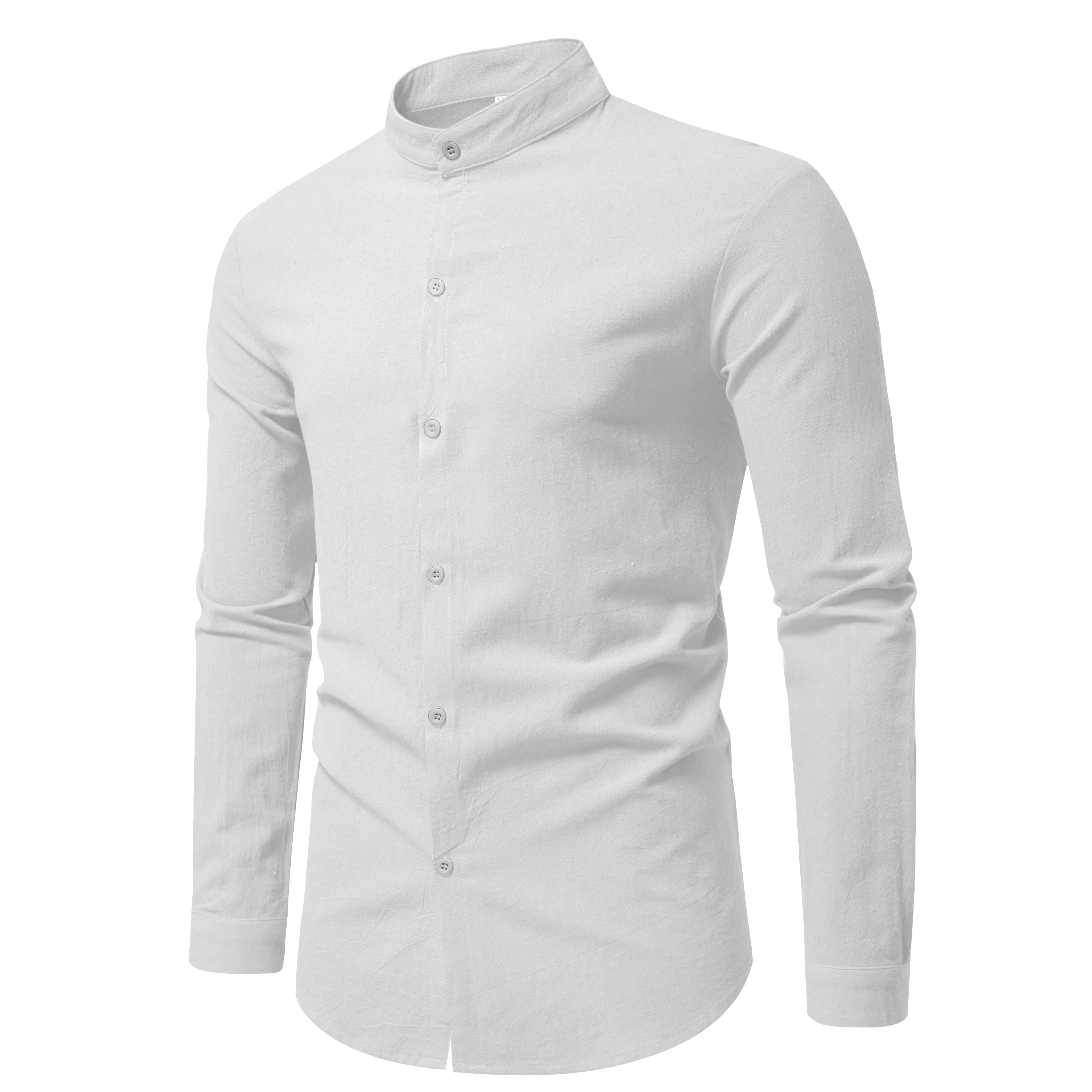 Spring Men's Long Sleeve Stand Collar Solid Color Casual Shirt Men's Pure Cotton Fashion Cardigan