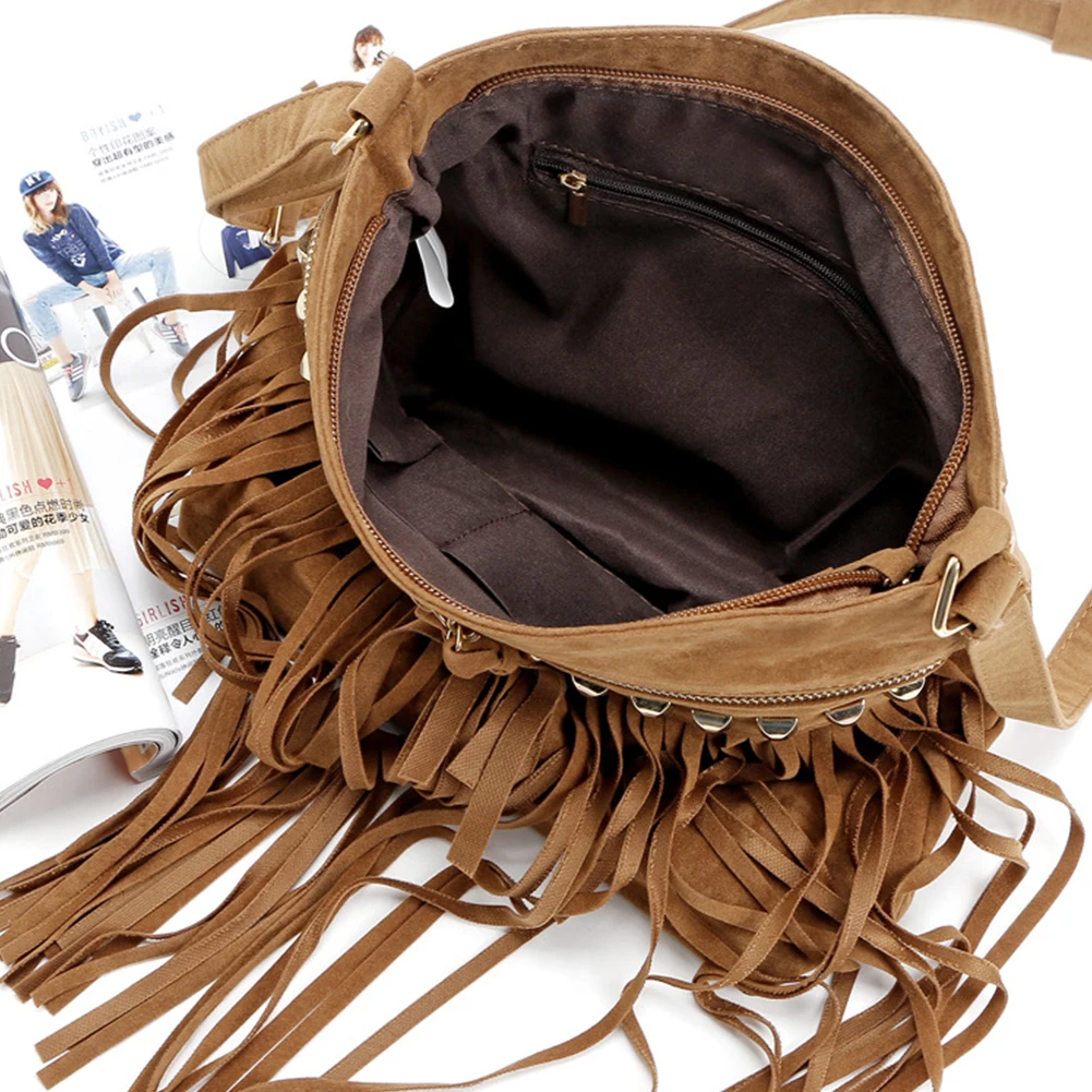 STYLISH WINONA SUEDE LAYERED FRINGE CROSSBODY BAG JY10888ML > Messenger Bags  ,Cross Body > Mezon Handbags