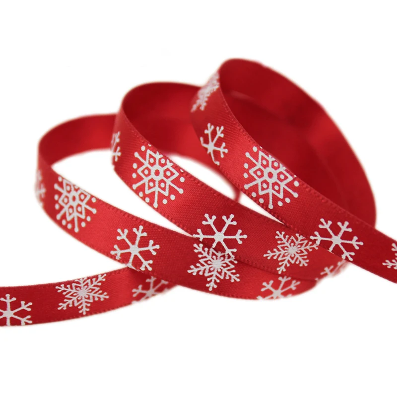 thumbnail image 2 of Cinta de raso con copos de nieve impresa en rojo de 3/8" (10 mm), cinta para regalo de Navidad, cinta para embalaje de regalo para festivales, cinta decorativa hecha a mano, 2 of 5