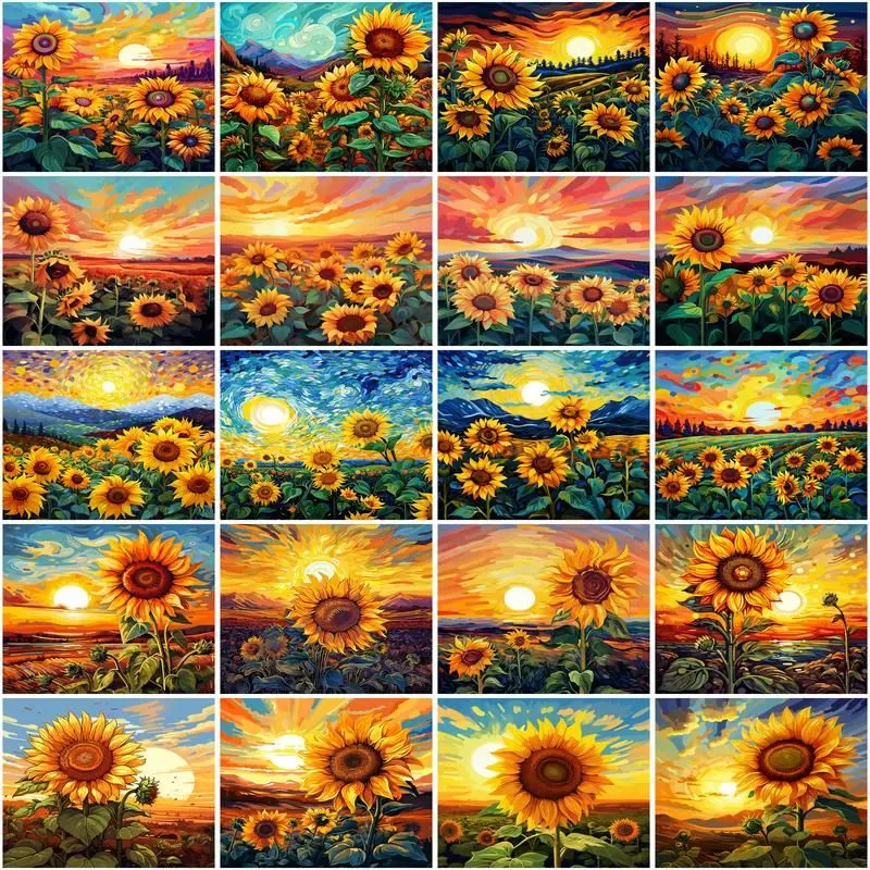 

CHENISTORY Oil Painting By Number Sunflowers Paint On Canvas Pictures By Number Flowers DIY 40x50cm Frame Home Decoration