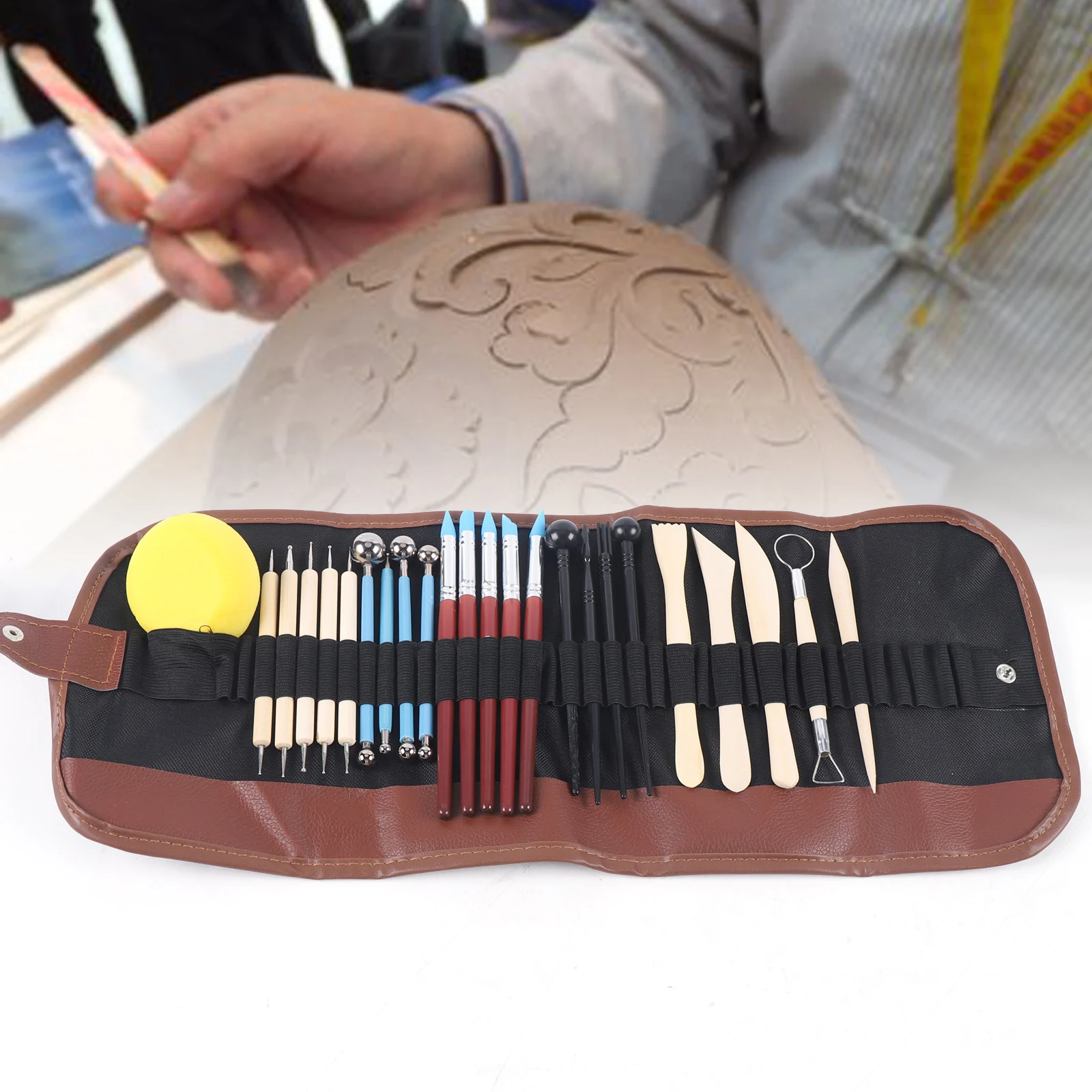 

24x Pottery Tools & Polymer Clay for Sculpting Carving l Kit Polymer Clay Tools with Reusable Pouch For Model