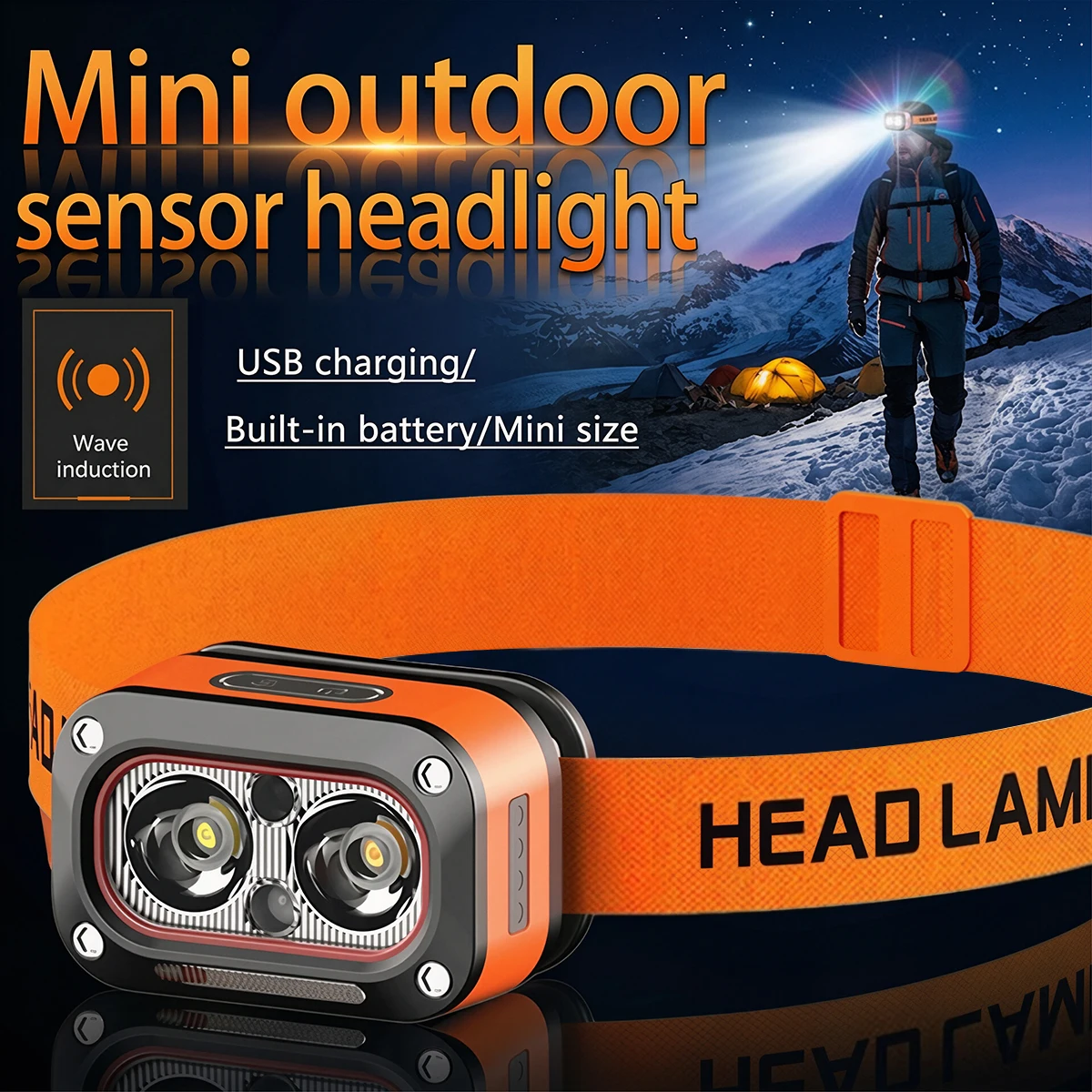 USB 충전 LED 헤드램프 5가지 모드를 갖춘 매우 밝은 헤드라이트 하이킹 캠핑 낚시를 위한 방수 미니 야외 센서 헤드램프