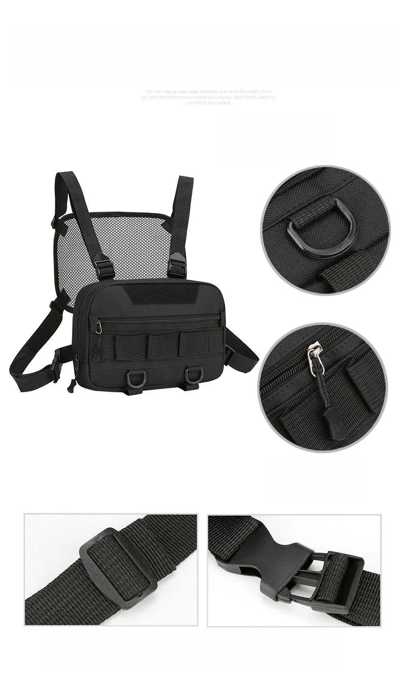 Military enthusiasts wearing vests, charter planes, chest trendy tactical shoulder bags, running hiking backpacks,_voghion.com