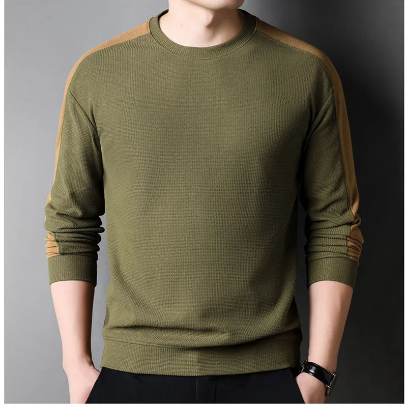 Autumn Winter KPOP Fashion Style Harajuku Slim Fit Tops Loose Casual All Match T-shirts O Neck Patchwork Long Sleeve Sweatshirt