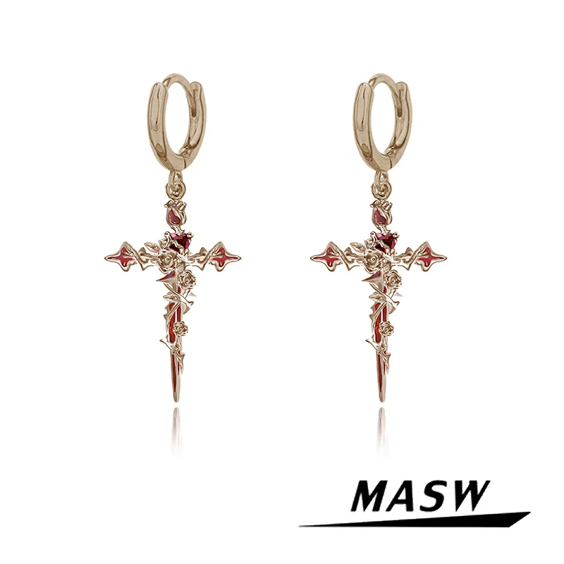 

MASW Original Design 2023 Trend New Luxury Jewelry Multi Layer Chain Cross Dangle Earrings For Women Girl Party Wedding Gift