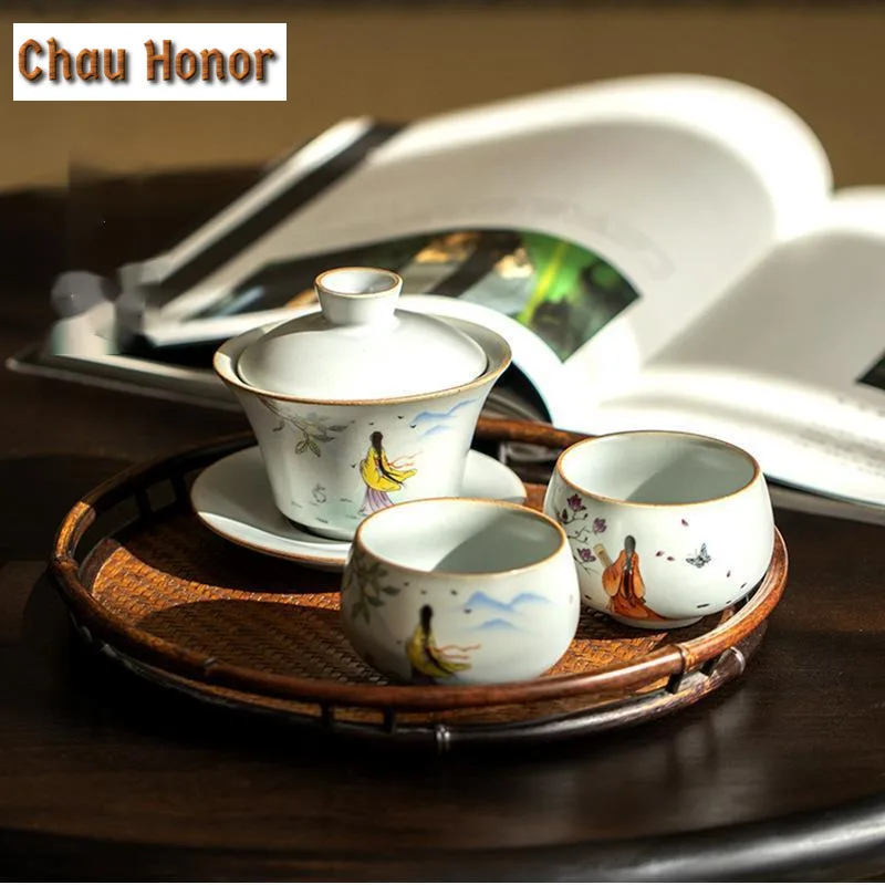 160ml Japanese Ru Kiln Cover Bowl Zen Curvaceous Figure Women Tea Tureen Kungfu Tea Set Tea Bowl Sancai Cover Bowl Drinkware