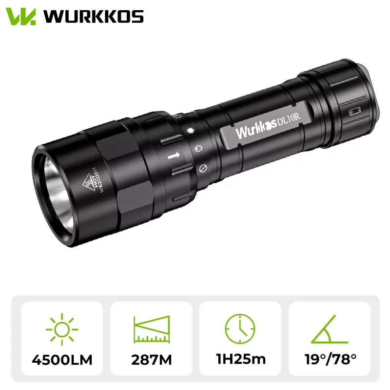LED Flashlight Wurkkos DL10R Scuba Diving Torch XHP70.2 LED Flashlights 4500lm 21700 USB-C Rechargeable Rotary Switch Magnetic Control