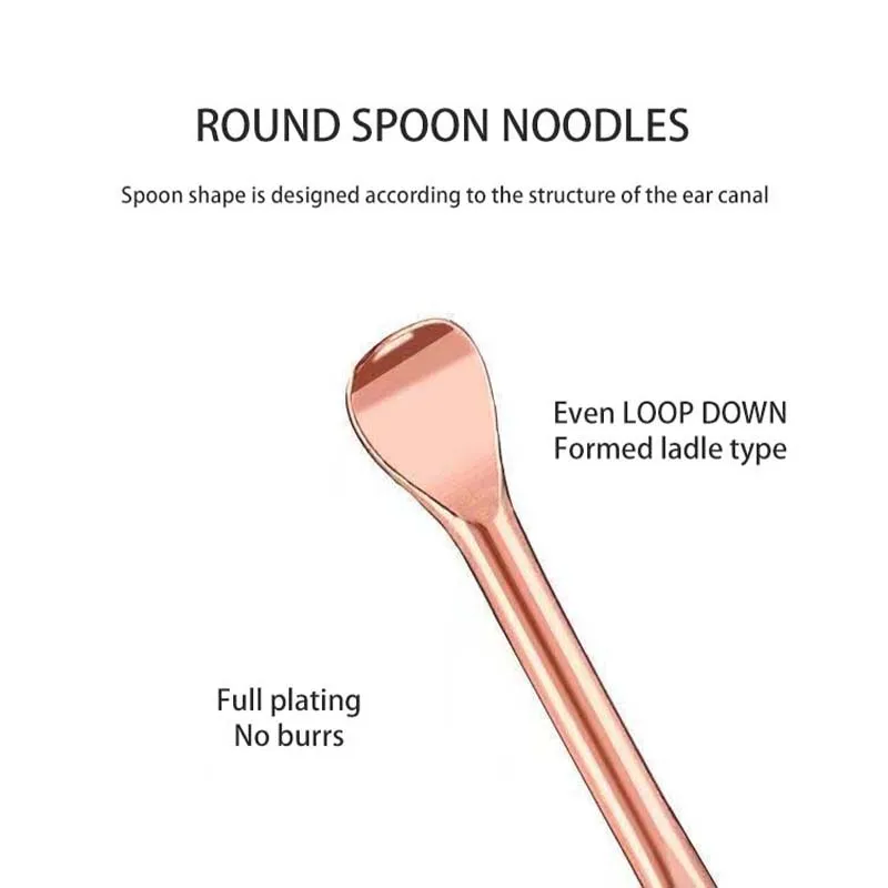 Rose Gold Stainless Steel Ear Pick Ear Wax Cleaner Earwax Digging Tools Spiral Ear Scoop Curette Spoon Care