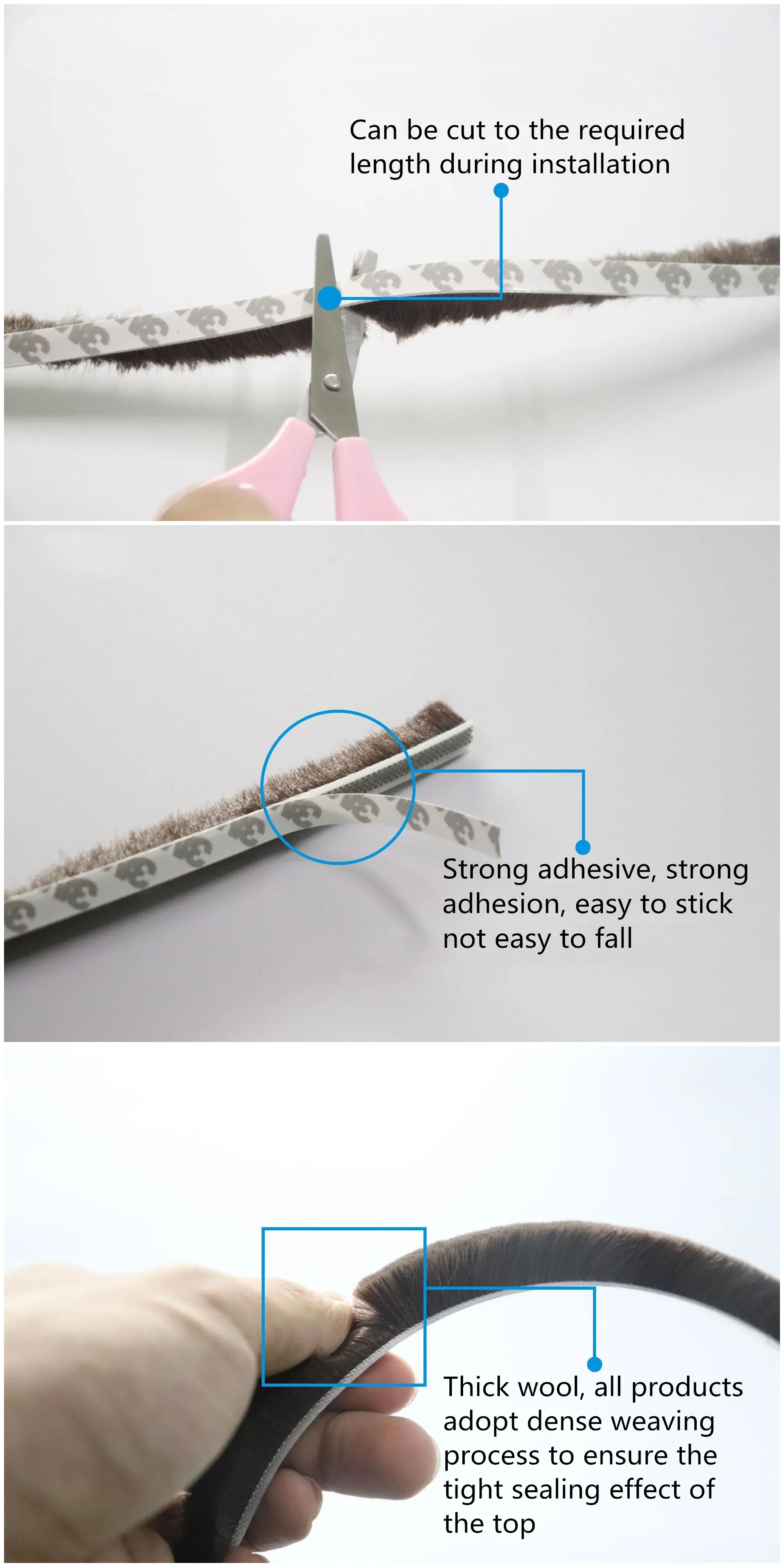 20/10/5Meters Brush Strip Self Adhesive Door Window Sealing Strip Home Door Window Sound Insulation Wind-proof Strip Gasket