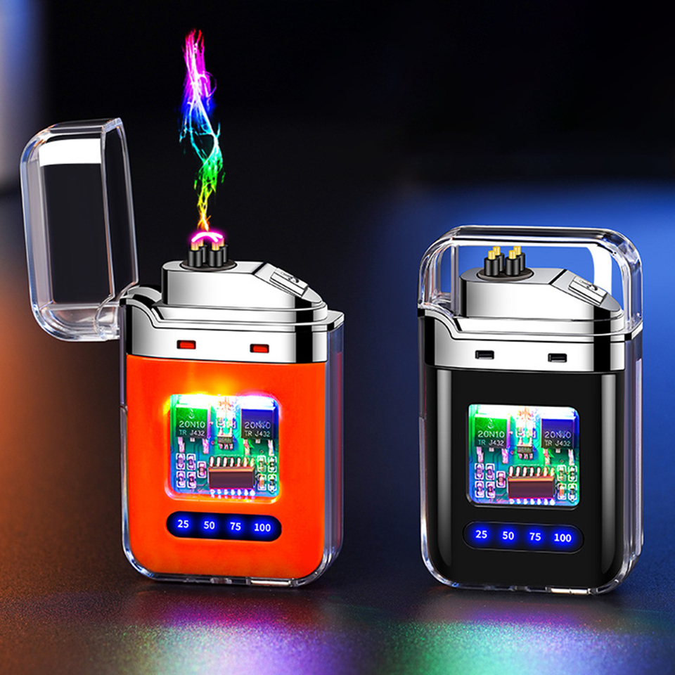  Rechargeable Electronic Lighter Transparent USB Flameless Lighter with Digital Display Present for Dad 