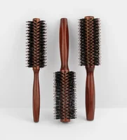 Manche en bois poils de sanglier brosse ronde queue professionnel Salon de coiffure coiffure brosse à cheveux cheveux peigne rond 1