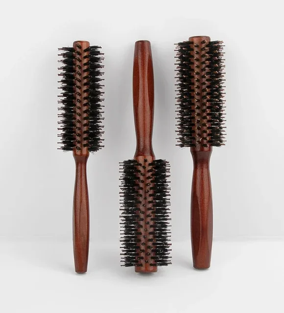 Manche en bois poils de sanglier brosse ronde queue professionnel Salon de coiffure coiffure brosse à cheveux cheveux peigne rond 1
