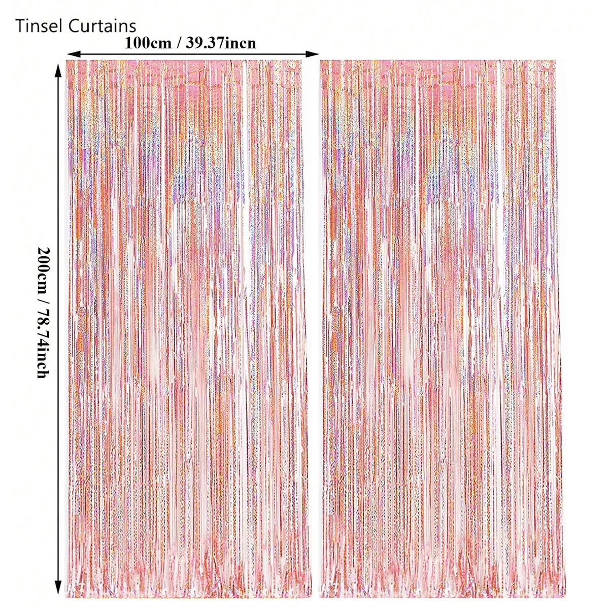 Tinsel Curtain 2Pcs 2m Rose Gold Metallic Foil Tinsel Curtain Girl Birthday Wedding Bridal Shower Party Decoration Tassel Background