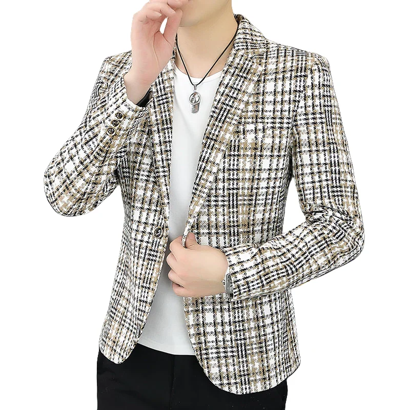 Blazer Men's Fashion Gentleman Business Outdoor Travel Plaid Slim-fit Korean Version of The Trend Handsome Youth Casual Blazer