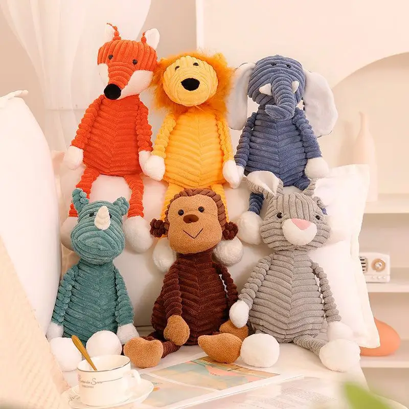 

33cm Cute Corduroy Strap Animal Doll Long Leg Lion Rabbit Pig Monkey Fox Elephant Plush Toys Baby Gift