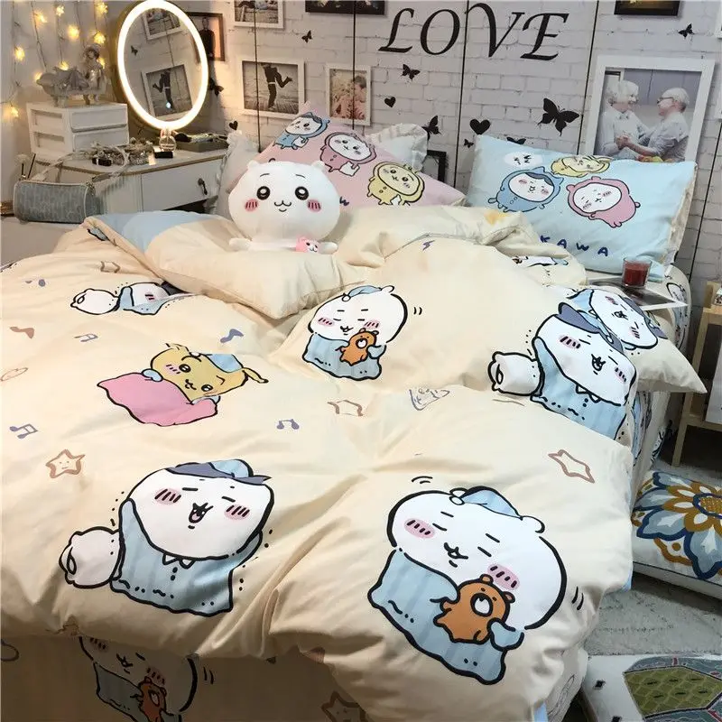 

New Pattern Chiikawa Kawaii Quilt Cover Hachiware Cartoon Printing Home Furnishing Bedroom Bedding Suit