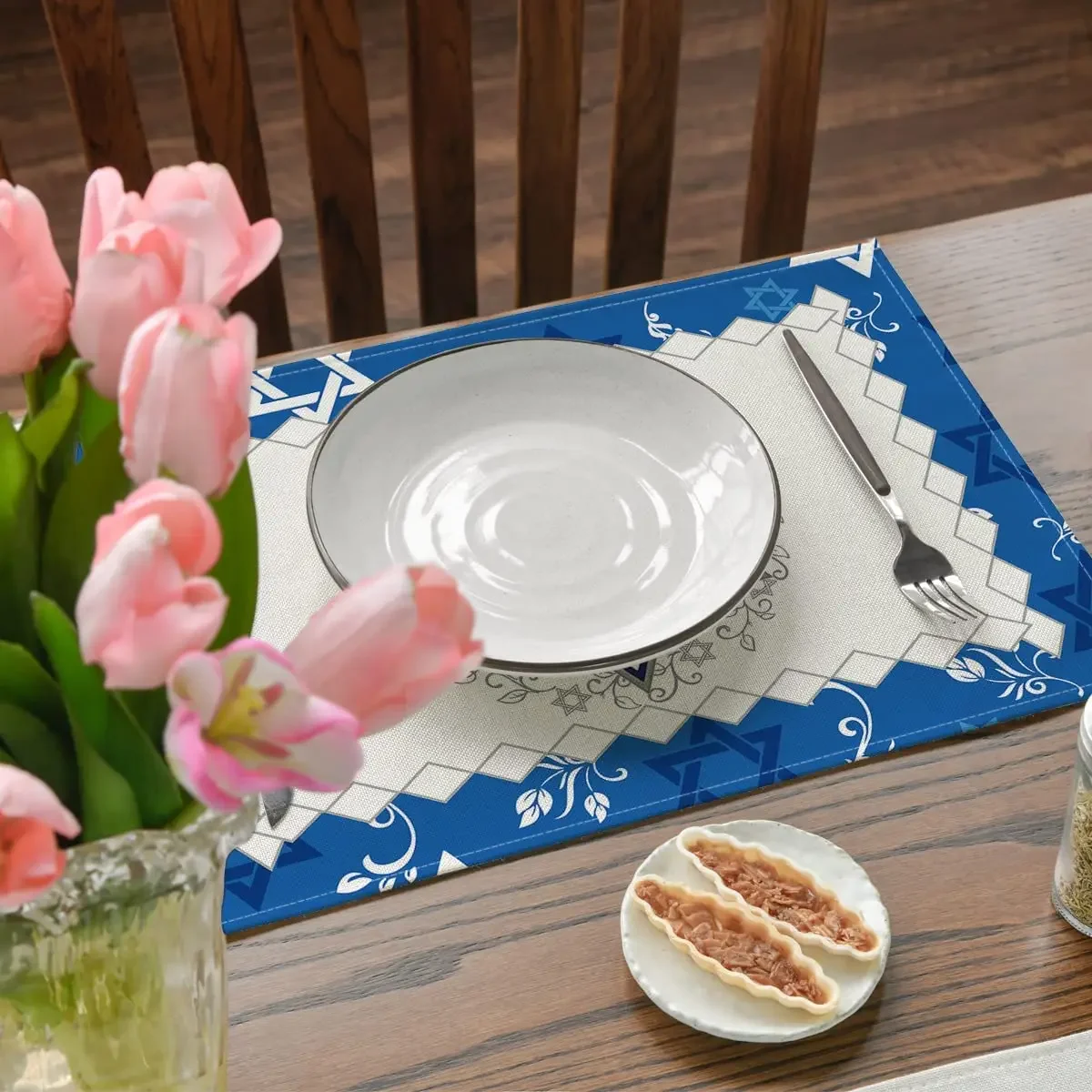 Set di 6 tovagliette ovali intrecciate 30 x 45 cm, antiscivolo