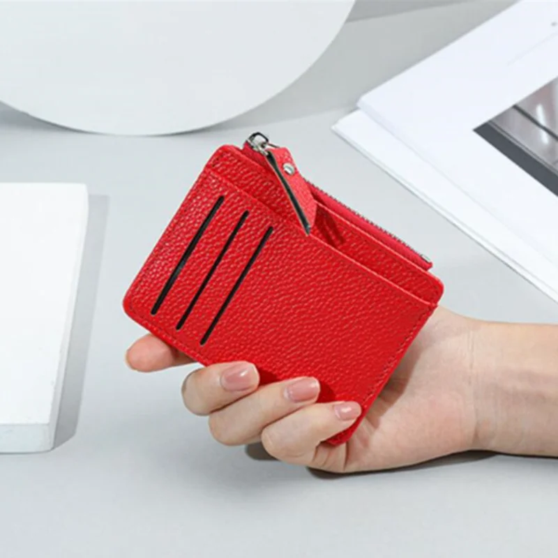 Mode Mini ID Karte Halter Taschen Männer/Frauen Business Kreditkarte Halter PU Leder Schlank Bank Karte Fall Organizer Brieftasche reißverschluss – Detail 8